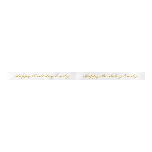 Happy Birthday Custom Name Gold Script Satijnen Lint (Voorkant)