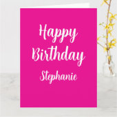Happy Birthday Custom Name Hot Pink Girly 2025 Kaart (Gele Bloem)