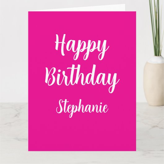 Happy Birthday Custom Name Hot Pink Girly 2025 Kaart (Voorkant)