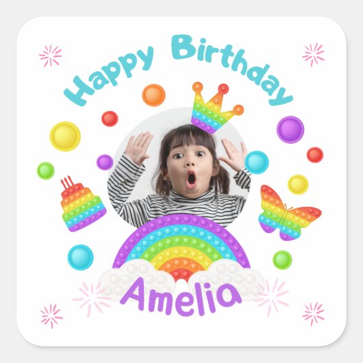happy birthday custom name kids sticker (Voorkant)