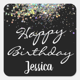 Happy Birthday Custom Name Rainbow Glitter  Vierkante Sticker