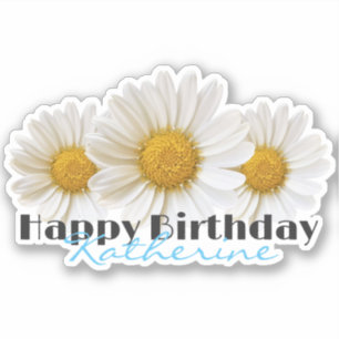Happy Birthday Custom Name White Daisies Sticker