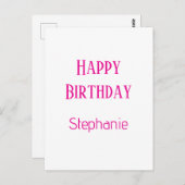 Happy Birthday Custom Name White Hot Pink 2025 Briefkaart (Voorkant / Achterkant)