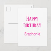 Happy Birthday Custom Name White Hot Pink 2025 Feestdagenkaart (Voorkant / Achterkant)
