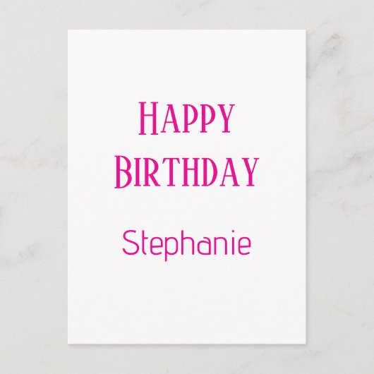 Happy Birthday Custom Name White Hot Pink 2025 Feestdagenkaart (Voorkant)