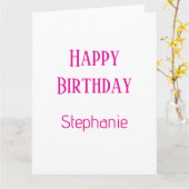 Happy Birthday Custom Name White Hot Pink 2025 Kaart (Gele Bloem)