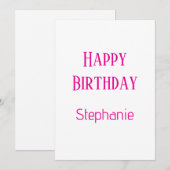 Happy Birthday Custom Name White Hot Pink Custom Feestdagenkaart (Voorkant / Achterkant)