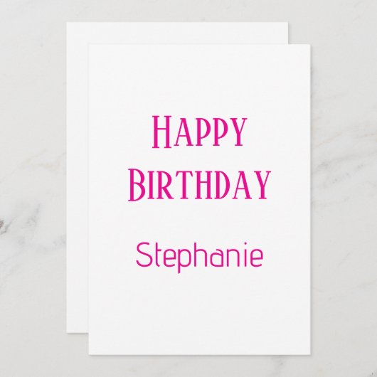 Happy Birthday Custom Name White Hot Pink Custom Feestdagenkaart (Voorkant / Achterkant)