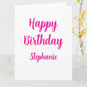 Happy Birthday Custom Name White Hot Pink Girly Kaart (Gele Bloem)
