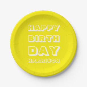 Happy Birthday Custom Name yellow modern Papieren Bordje