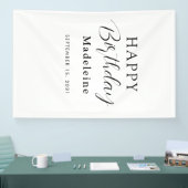 Happy Birthday Custom Name Zwart Wit Spandoek (Beurs)