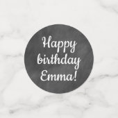 Happy Birthday Custom Personalized Chalkboard Grey Confetti (Kleine voorkant)