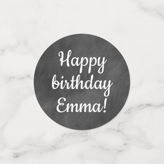 Happy Birthday Custom Personalized Chalkboard Grey Confetti (Kleine voorkant)