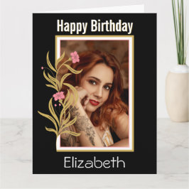 Happy Birthday Custom Photo Black Border Kaart