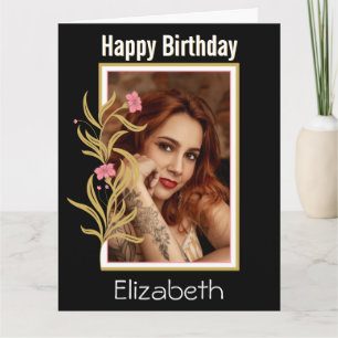 Happy Birthday Custom Photo Black Border Kaart