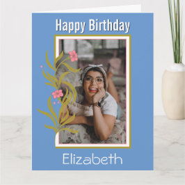 Happy Birthday Custom Photo Blue Border Kaart