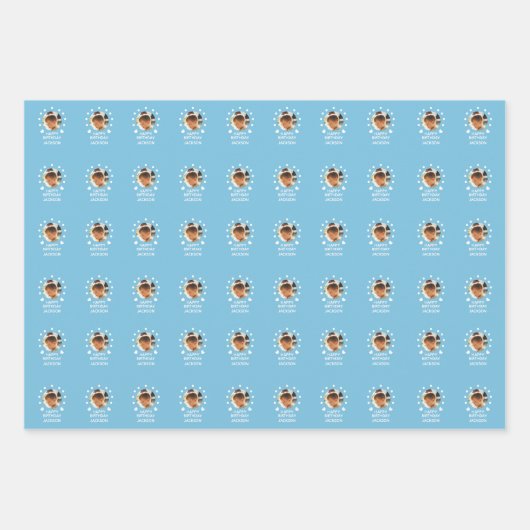 Happy Birthday Custom Photo Blue Wrapping Paper (Voorkant 2)