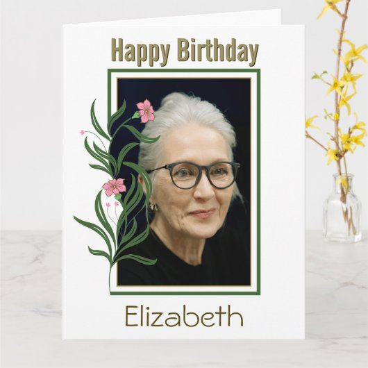 Happy Birthday Custom Photo Flower Border Kaart (Gele Bloem)
