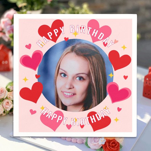 Happy Birthday Custom Photo Hearts Personalized Servet