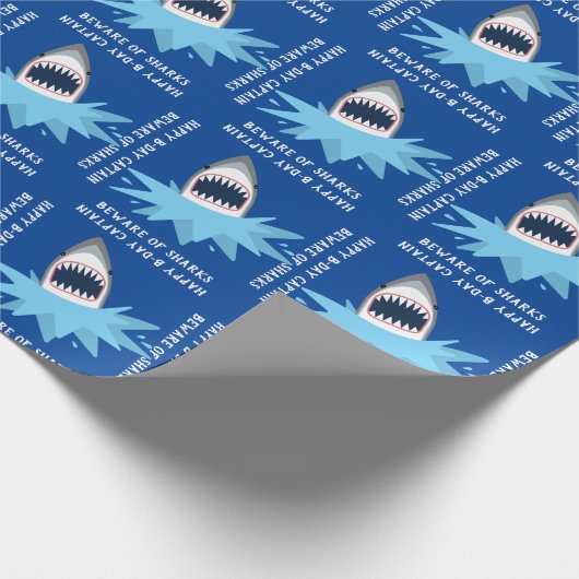 Happy Birthday Custom Shark Jaws Funny Cadeaupapier (Hoek)