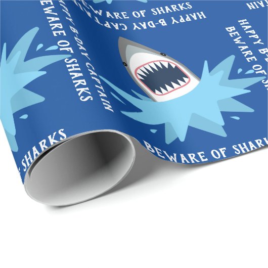 Happy Birthday Custom Shark Jaws Funny Cadeaupapier (Rol Hoek)