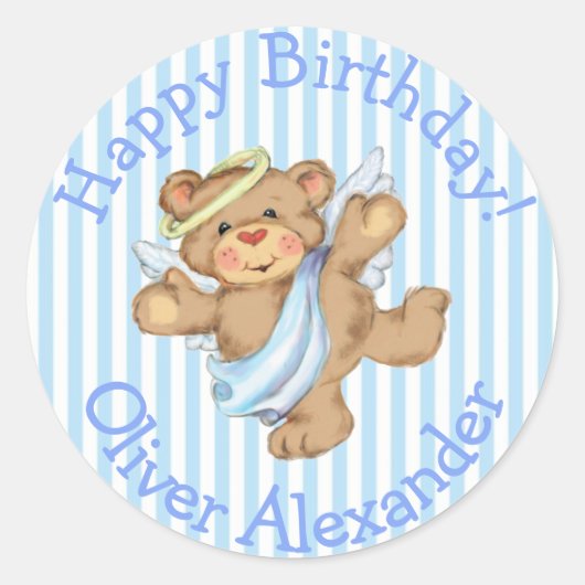 Happy Birthday Custom Teddy Bear Angel Ronde Sticker (Voorkant)