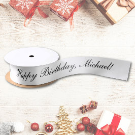 Happy Birthday Custom Text Black and White Chic Satijnen Lint