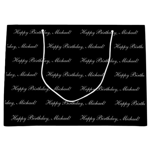 Happy Birthday Custom Text Black Chic Groot Cadeauzakje (Voorkant)