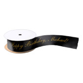 Happy Birthday Custom Text Black Chic Satijnen Lint (Spoel)