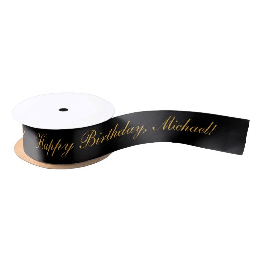 Happy Birthday Custom Text Black Chic Satijnen Lint (Spoel)