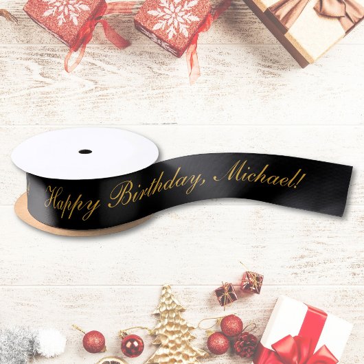 Happy Birthday Custom Text Black Chic Satijnen Lint