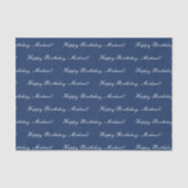 Happy Birthday Custom Text Elegant Blue Tissuepapier (Voorkant)