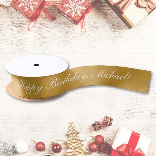 Happy Birthday Custom Text Gold Chic Satijnen Lint