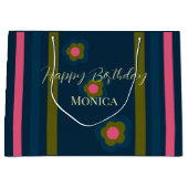 Happy birthday  Custom text navy blue & Hot pink Groot Cadeauzakje (Voorkant)