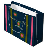 Happy birthday  Custom text navy blue & Hot pink Groot Cadeauzakje (Voorkant Gekanteld)