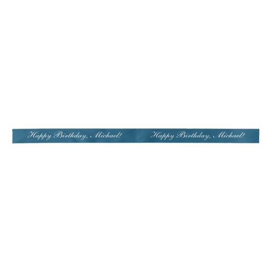 Happy Birthday Custom Text Ocean Blue Chic Satijnen Lint (Voorkant)