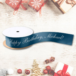 Happy Birthday Custom Text Ocean Blue Chic Satijnen Lint