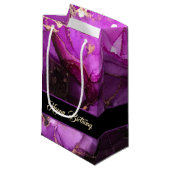 Happy Birthday Custom Text Paars Black Gift Bag Klein Cadeauzakje (Voorkant Gekanteld)