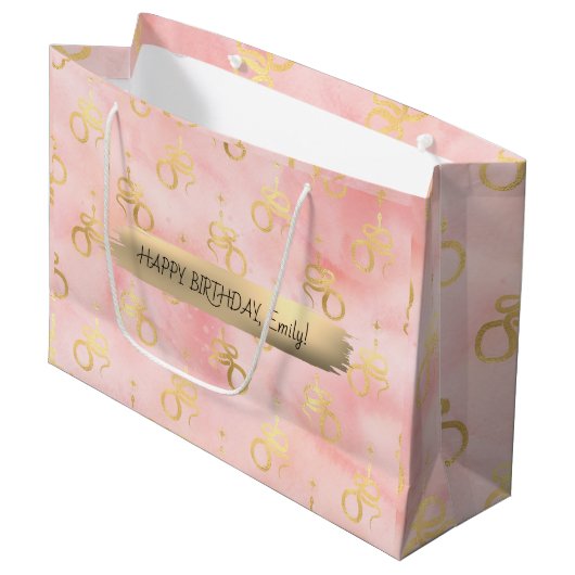 Happy Birthday Custom Text Trendy Gepersonaliseerd Groot Cadeauzakje (Voorkant Gekanteld)