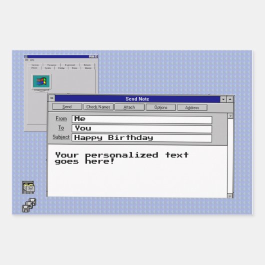 Happy Birthday Custom Windows 95 Computer Theme Inpakpapier Vel (Voorkant 2)