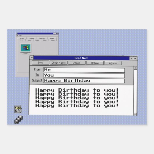 Happy Birthday Custom Windows 95 Computer Theme Inpakpapier Vel (Voorkant)