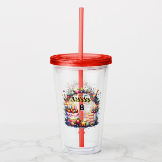 Happy Birthday Custom Year Acrylic Tumbler Acryl Drinkbeker (Voorkant)