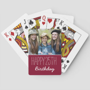 Happy Birthday Custom Year en Photo Burgundy Pokerkaarten
