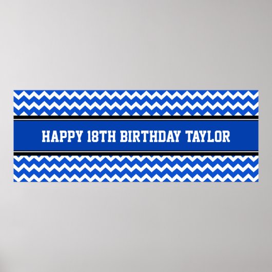 Happy Birthday Custom Year Name Banner Blue Poster (Voorkant)