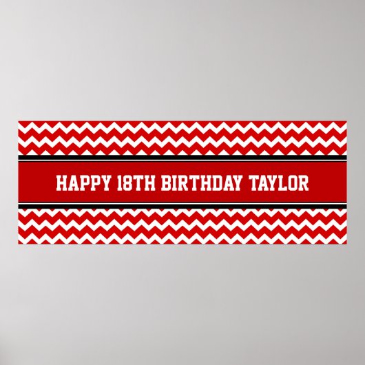 Happy Birthday Custom Year Name Banner Red Poster (Voorkant)