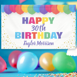 Happy Birthday Custom Year Name Colorful Balloons Spandoek
