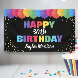 Happy Birthday Custom Year Name Colorful Balloons Spandoek