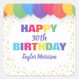 Happy Birthday Custom Year Name Colorful Balloons Vierkante Sticker