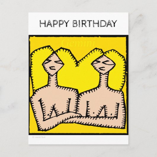 Happy Birthday Custom Zodiac Signs Gemini Briefkaa Briefkaart (Voorkant)