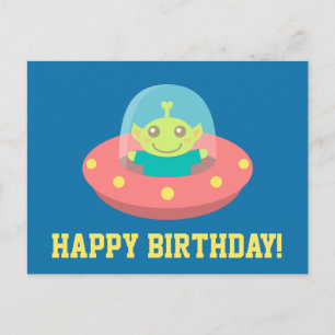 Happy Birthday, Cute Alien in Spacecraft Briefkaart